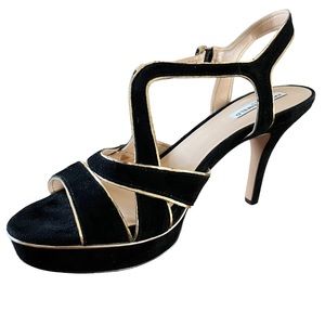Carl Lagerfeld, Paris women’s shoes, size 9, suede and gold